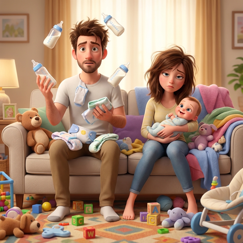 Eltern im Baby-Chaos