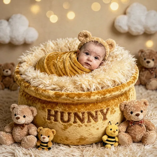 Baby in a cocoon with a teddy bear